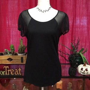 Black Jersey Tunic w/Chiffon Raglan Sleeves Sz Lg